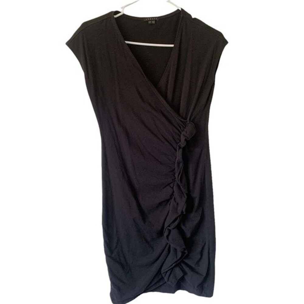 Theory Black Body Con Short Sleeve Ruffle Mini Dress Size S Women